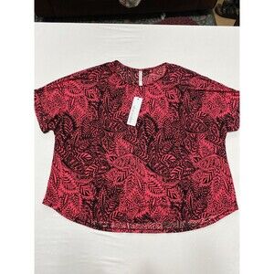 Dear Scarlett Medium Pink Palm Leaf Printed Boyfriend Top NWT